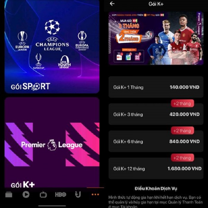 Khách hàng phải chọn gói cước K+ phù hợp trước khi sử dụng